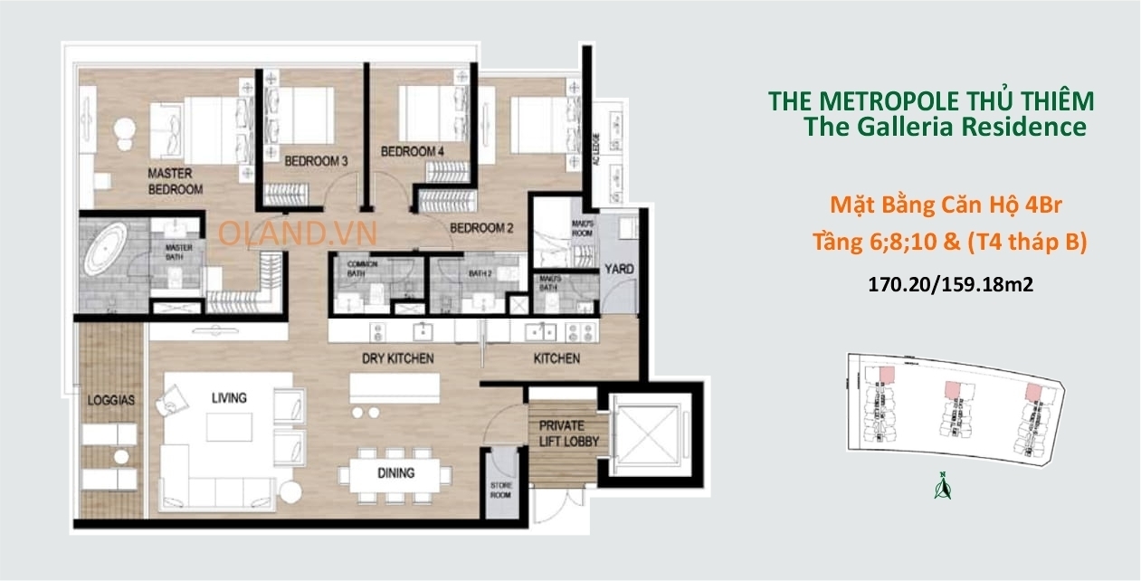 layout mặt bằng căn hộ 4 phòng ngủ dự án metropole thủ thiêm mẫu 4