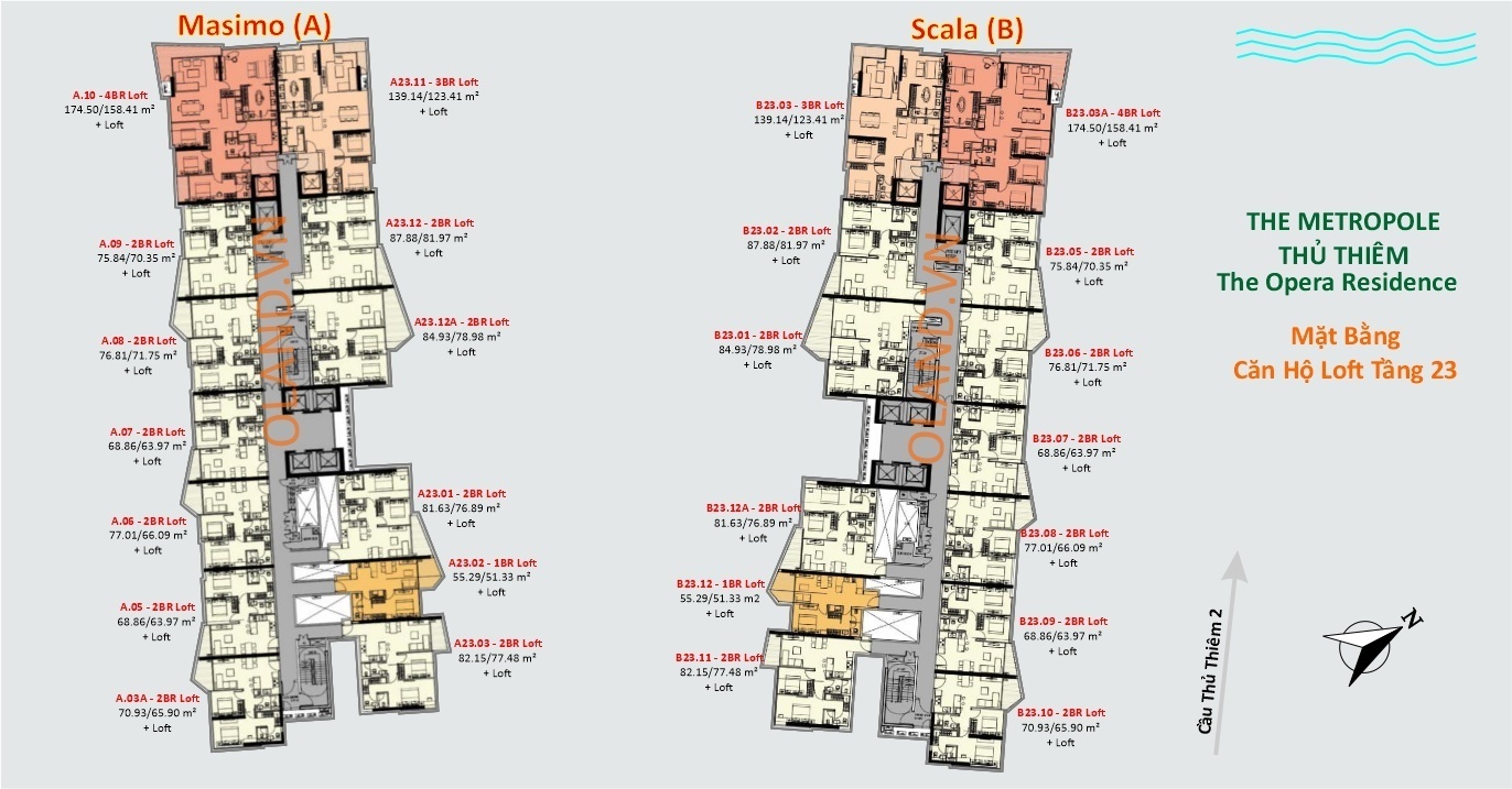 mặt bằng layout căn hộ loft opera metropole thủ thiêm tầng 23