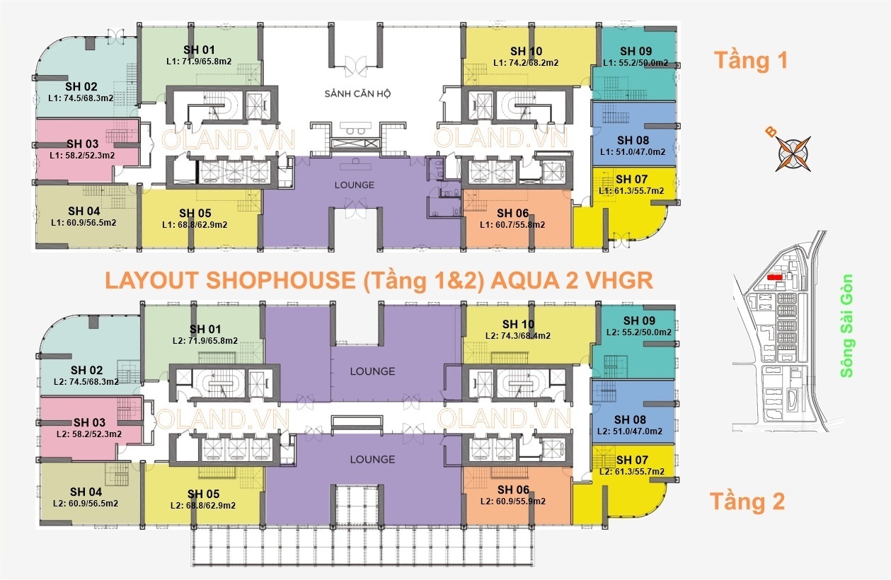 Mặt bằng (layout) shophouse Aqua 2 Vinhomes Golden River Bason quận 1