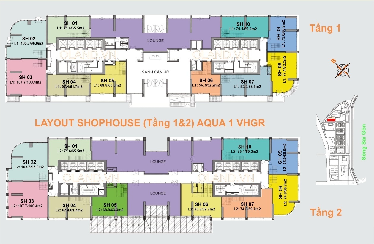 mặt bằng (layout) shophouse tháp aqua 1 vinhomes golden river