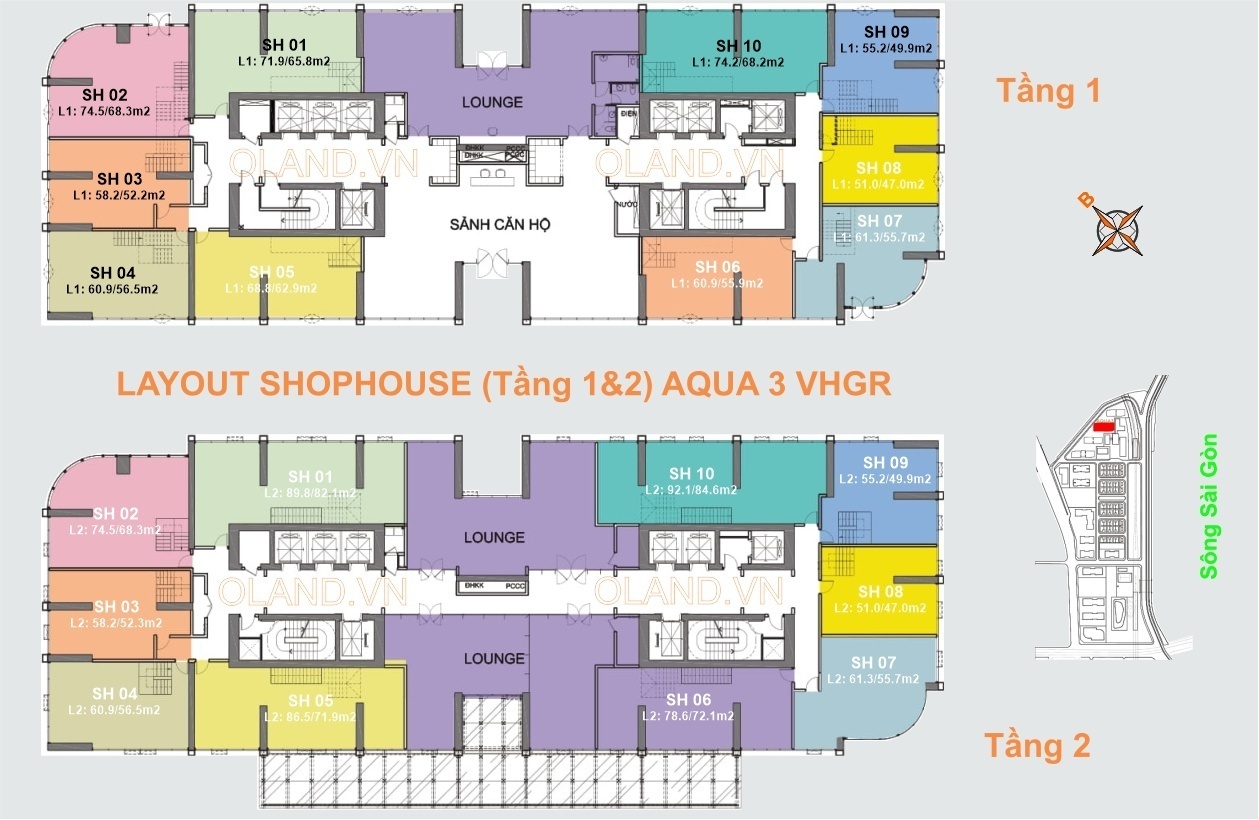 mặt bằng (layout) shophouse tháp aqua 3 vinhomes golden river quận 1
