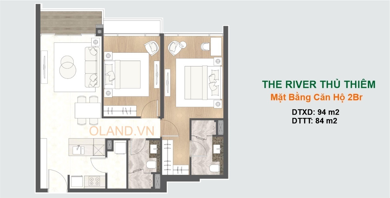 2 bedroom apartment layout the river thu thiem project