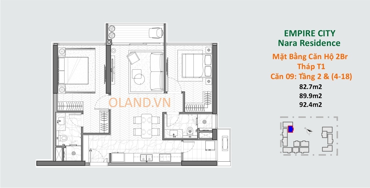 layout căn hộ 2 phòng ngủ narra residences thủ thiêm quận 2 tòa t1 căn 09