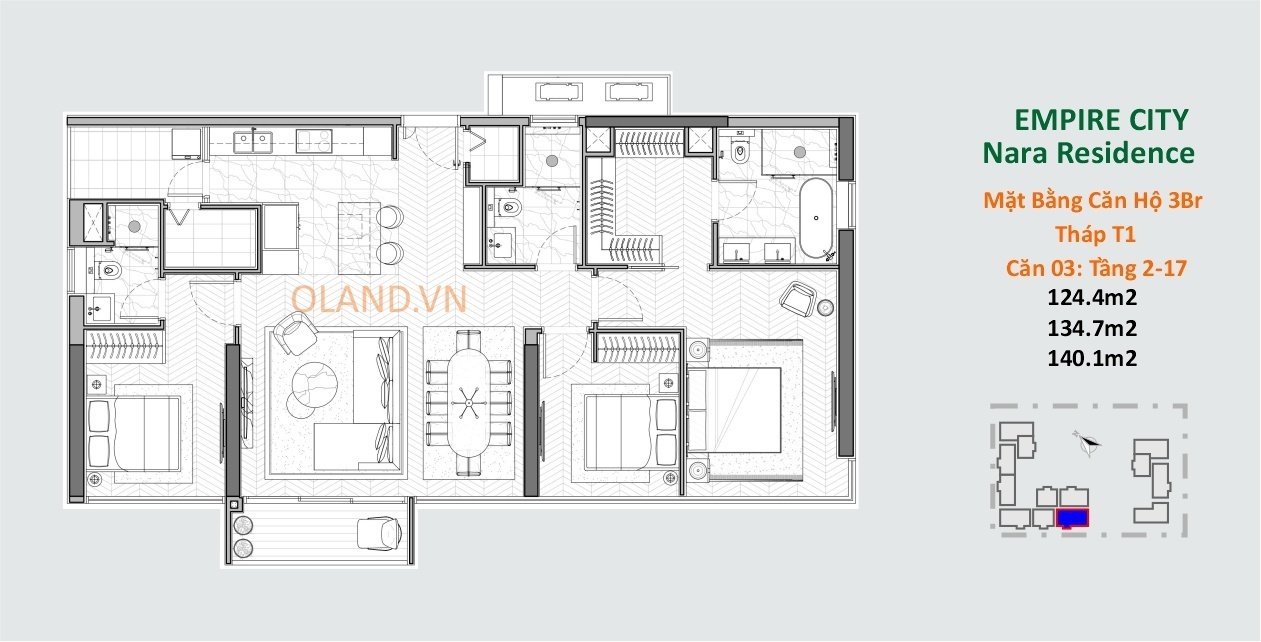 layout căn hộ 3 phòng ngủ nara residences thủ thiêm quận 2 tòa t1 căn 03