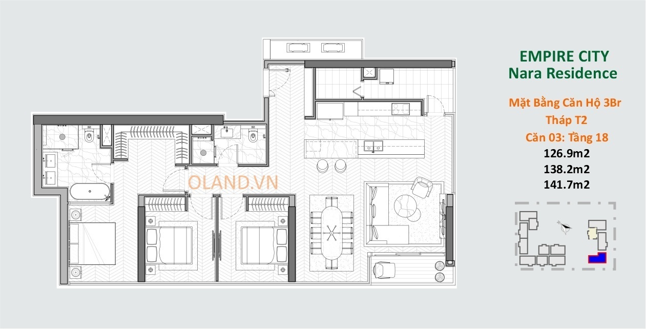 layout căn hộ 3 phòng ngủ nara residences thủ thiêm quận 2 tòa t2 căn 03 mẫu 3