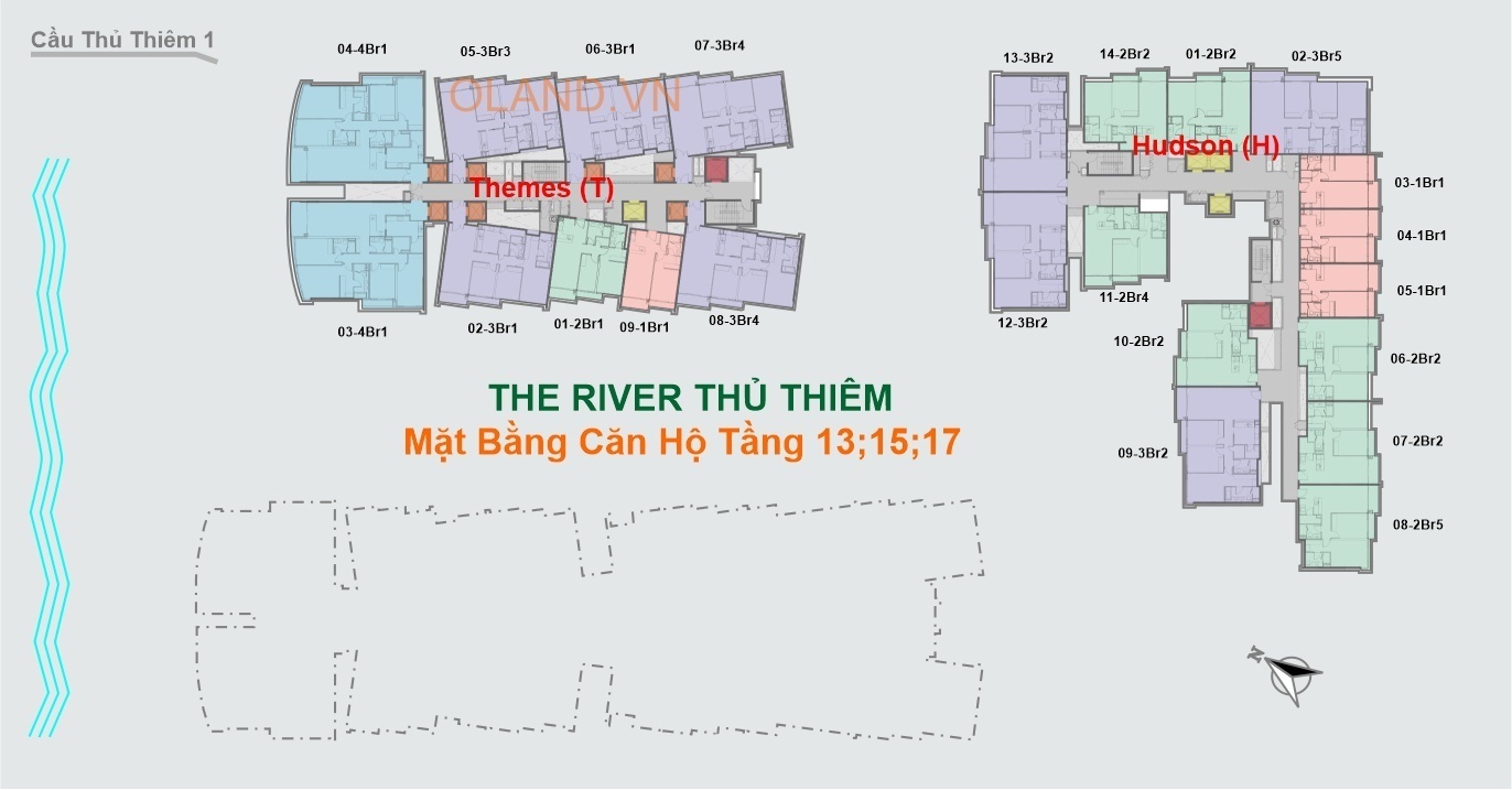 layout căn hộ the river thủ thiêm tầng 13-15-17