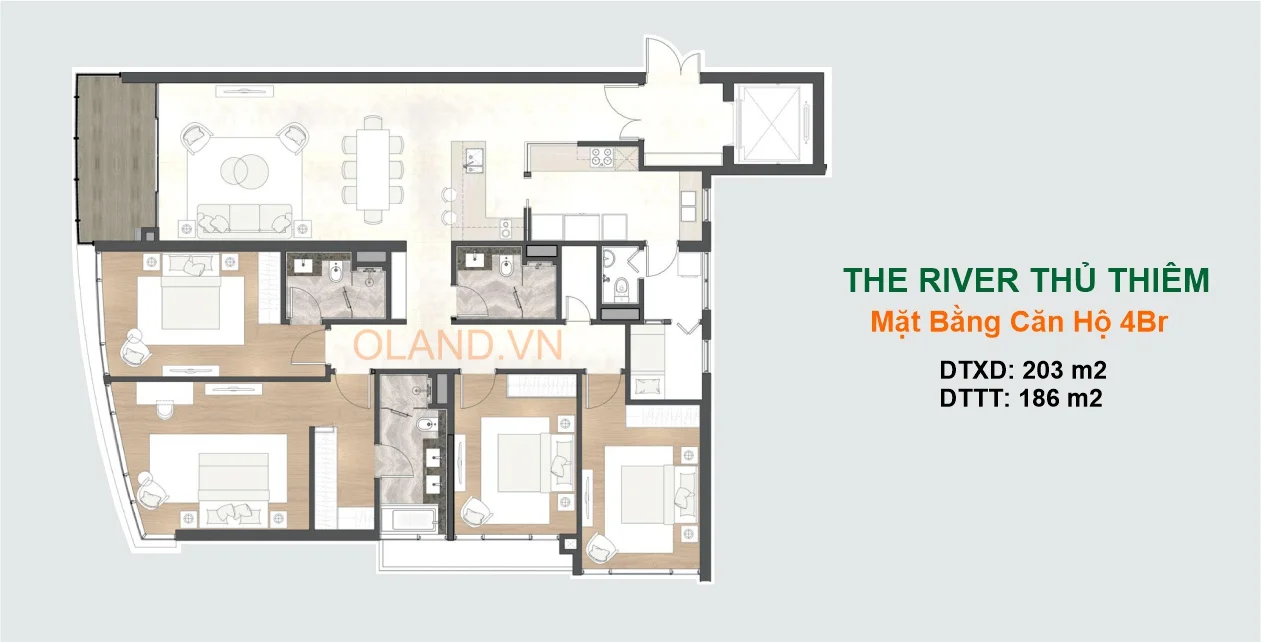 layout mặt bằng căn hộ 4 phòng ngủ the river thu thiem project