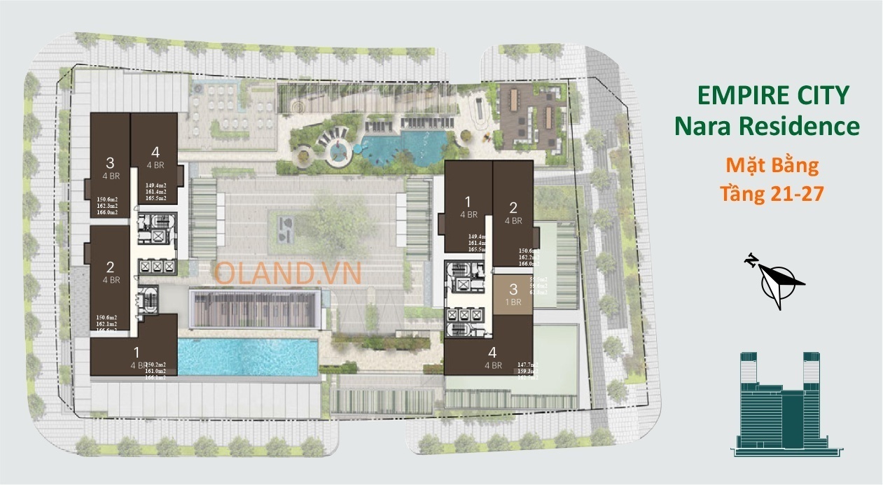 mặt bằng layout tầng 21-27 nara residence empire city q2
