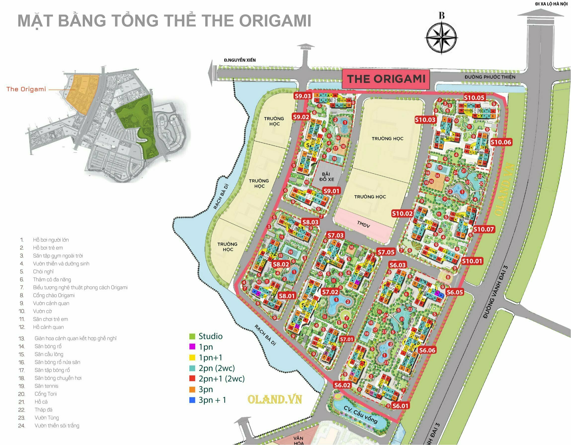 master layout (mặt bằng tổng thể) the Origami vinhomes - Oland